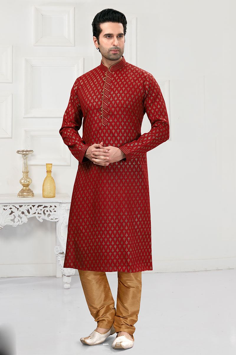 Spectacular Maroon Colored Designer Kurta Payjama Set