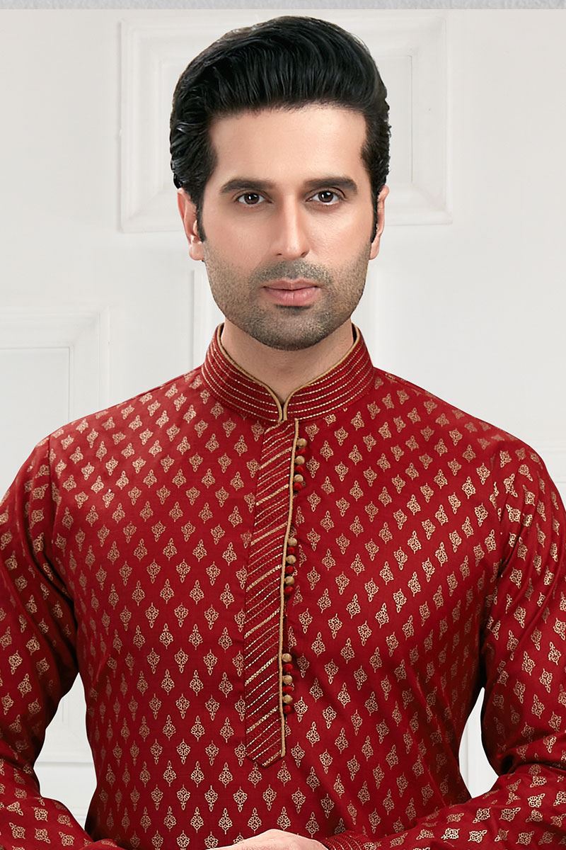 Spectacular Maroon Colored Designer Kurta Payjama Set