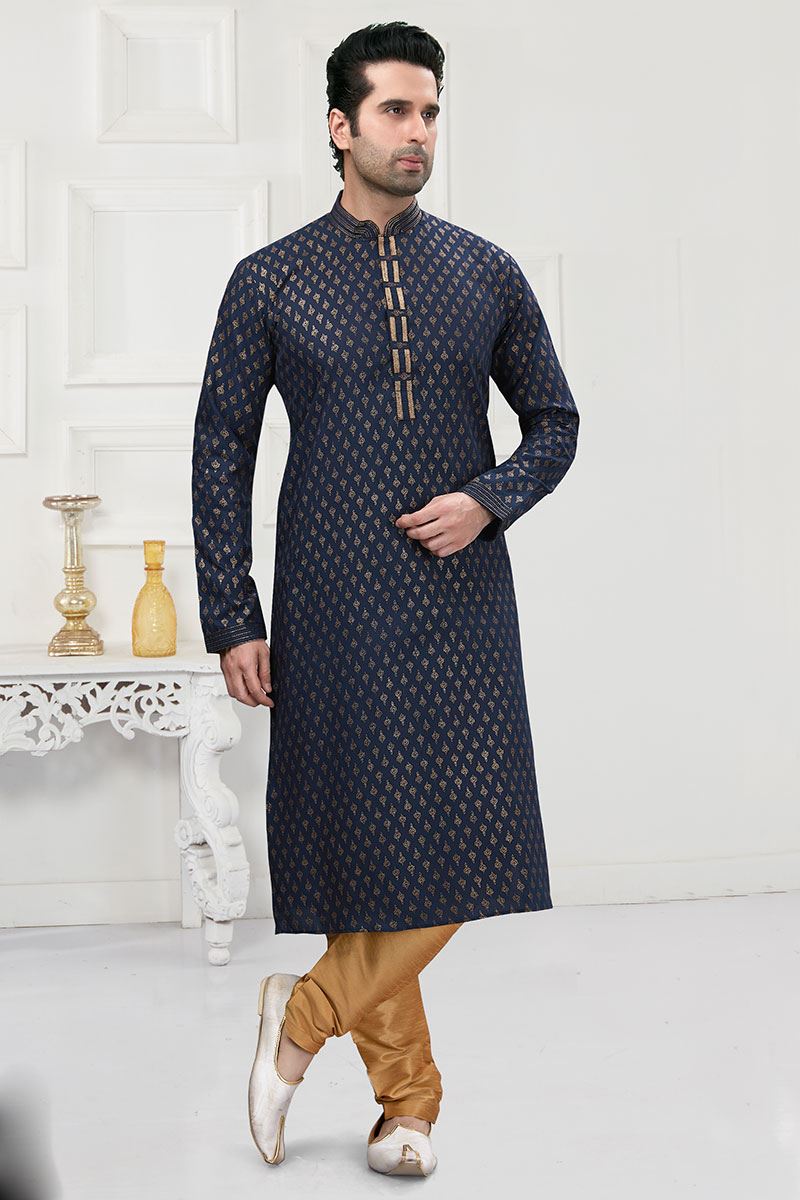 Charismatic Navy Blue Colored Designer Kurta Payjama Set