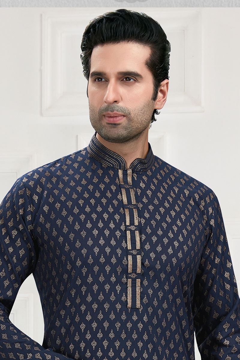 Charismatic Navy Blue Colored Designer Kurta Payjama Set