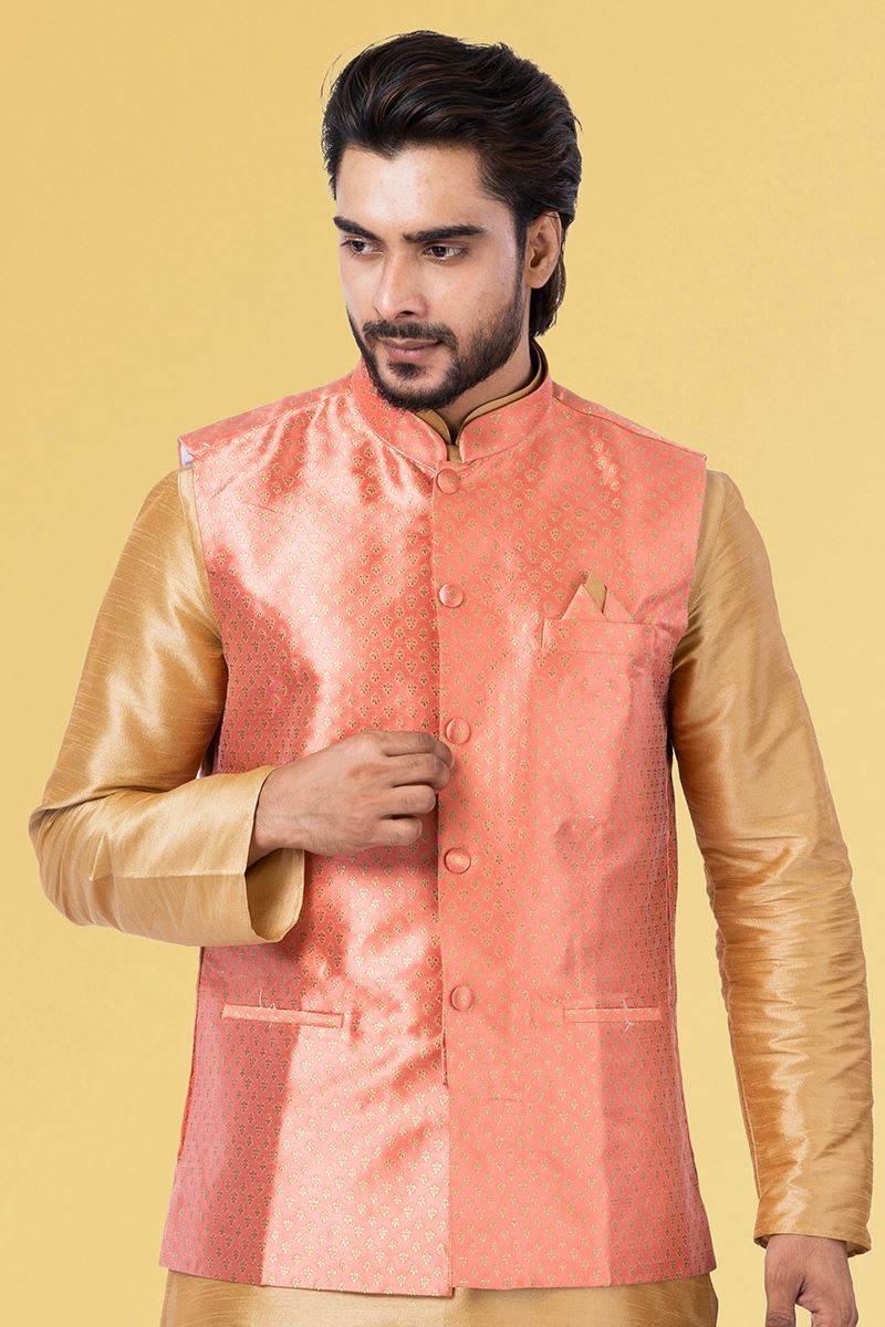Exuberant Peach Colored Designer Menswear Jacket