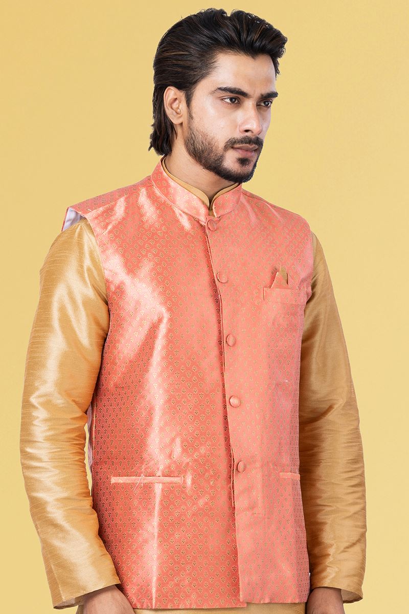 Exuberant Peach Colored Designer Menswear Jacket