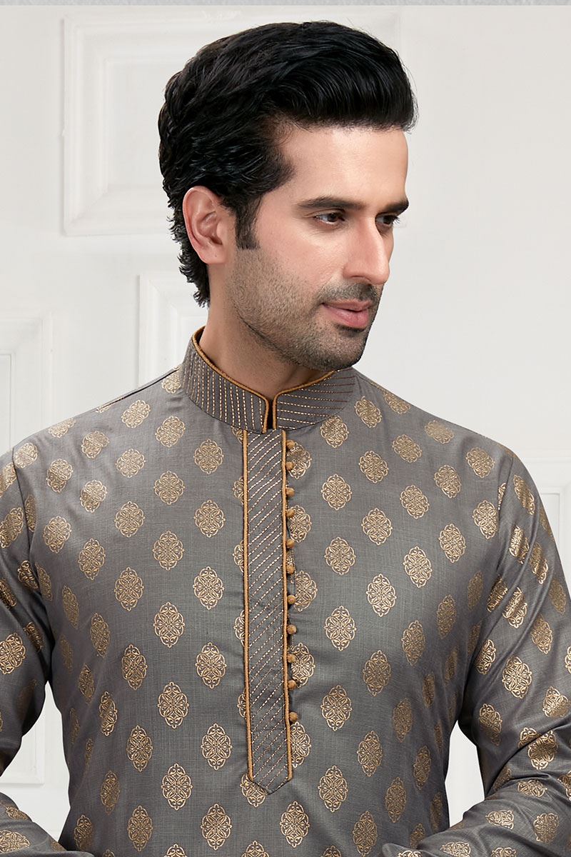 Splendid Grey Colored Designer Kurta Payjama Set