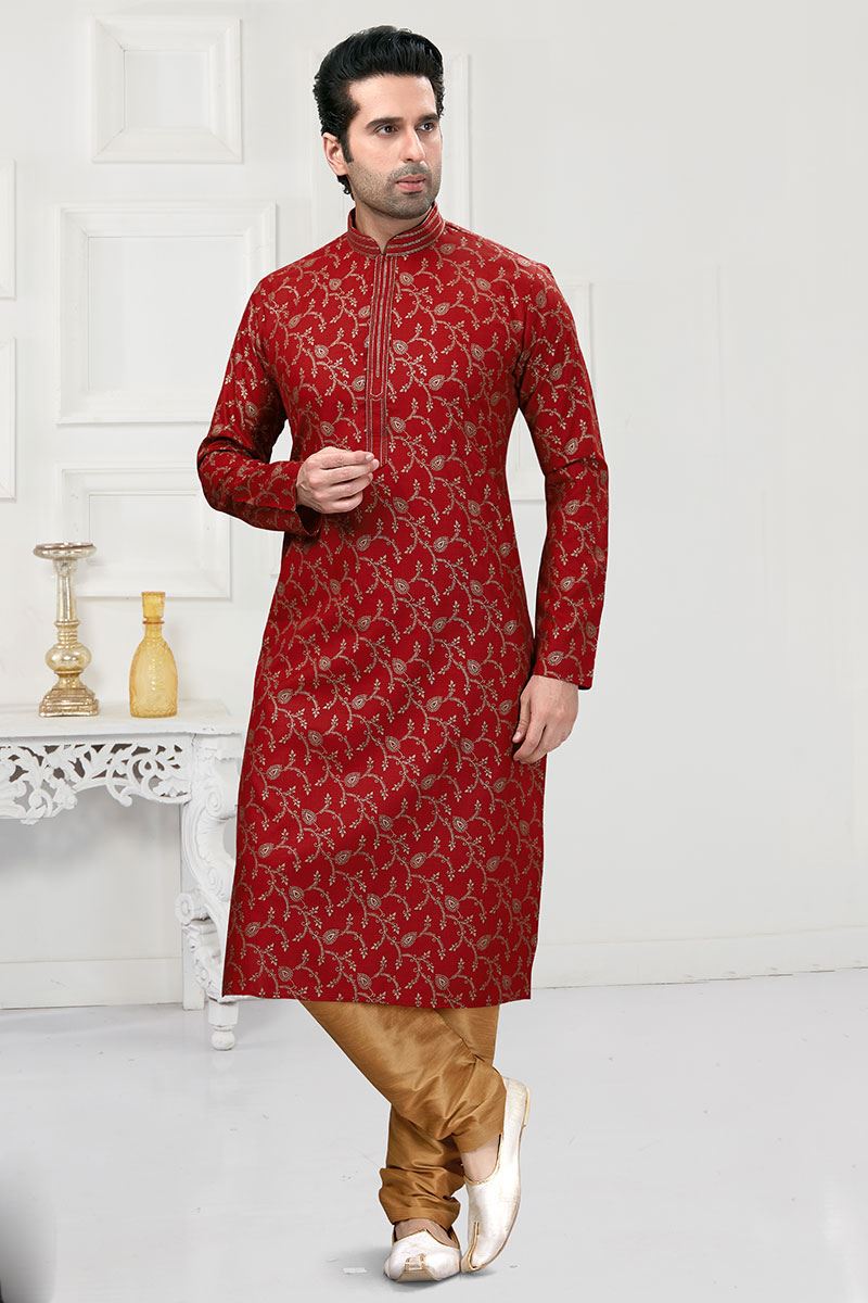 Royal Maroon Colored Designer Kurta Payjama Set