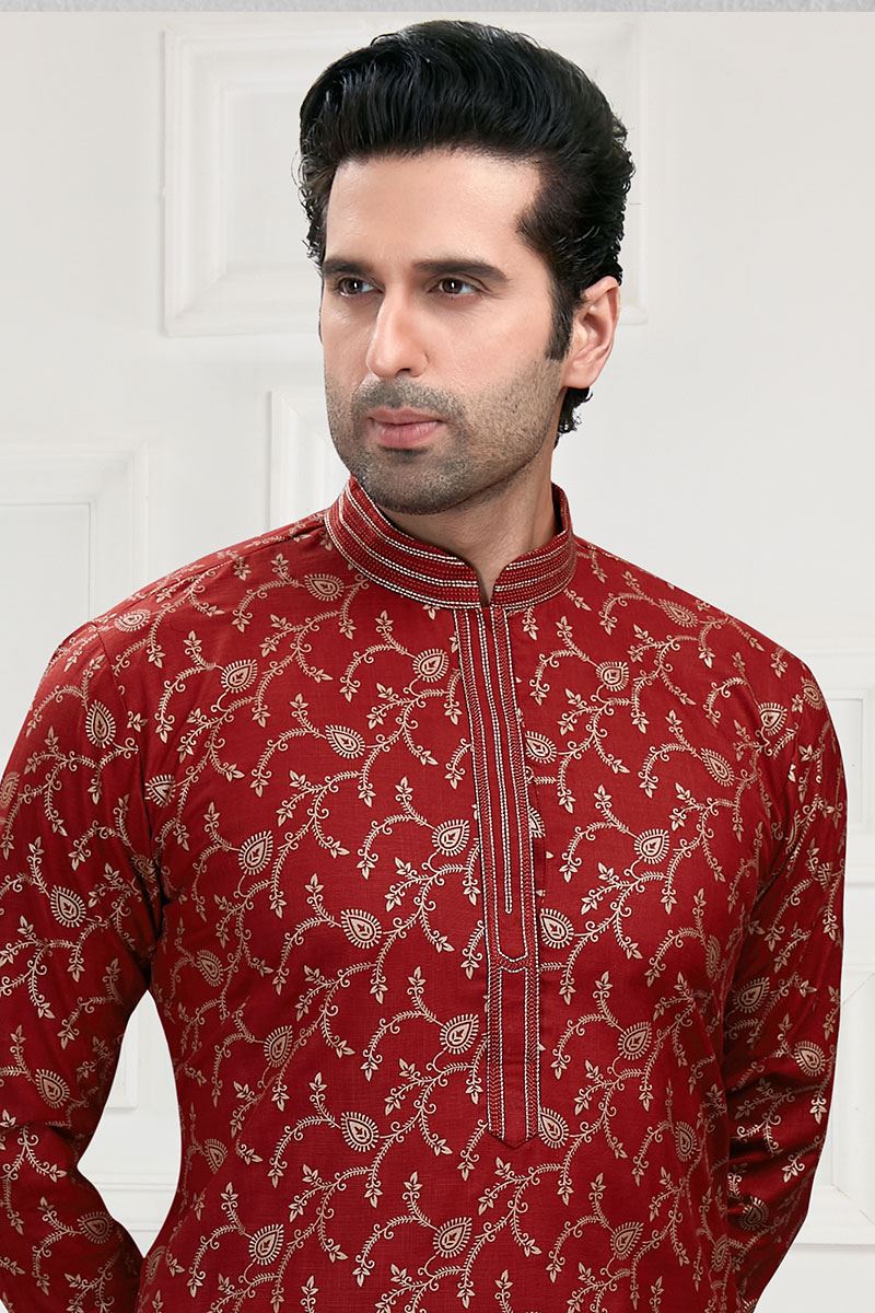 Royal Maroon Colored Designer Kurta Payjama Set