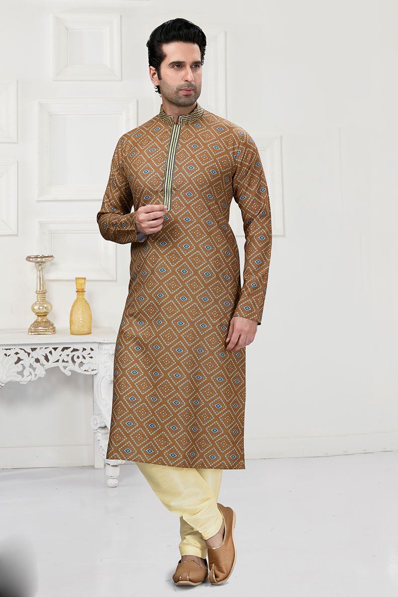 Amazing Light Brown Colored Designer Kurta Payjama Set