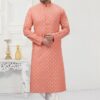 Classy Light Peach Colored Designer Kurta Payjama Set