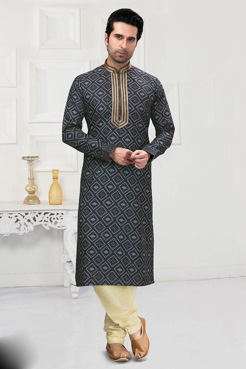 Impressive Navy Blue Colored Designer Kurta Payjama Set