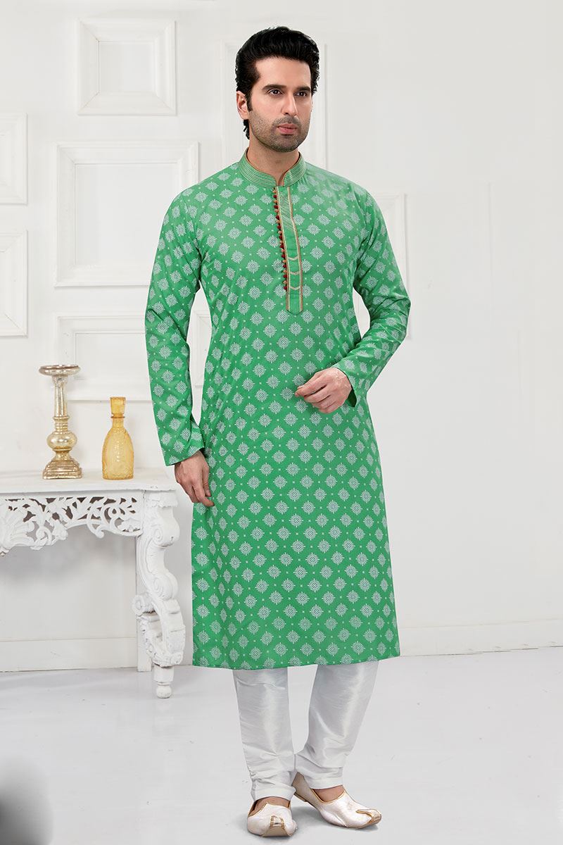 Attractive Green Colored Designer Kurta Payjama Set