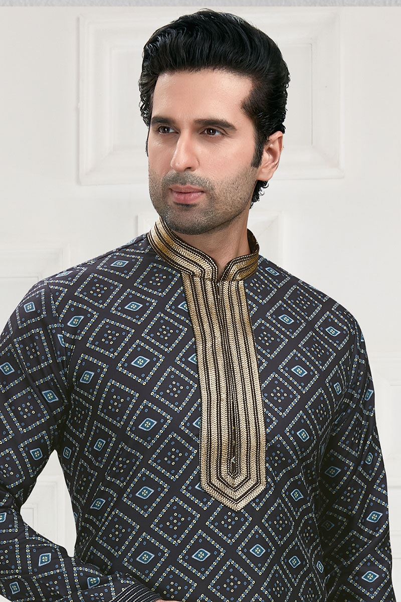 Impressive Navy Blue Colored Designer Kurta Payjama Set