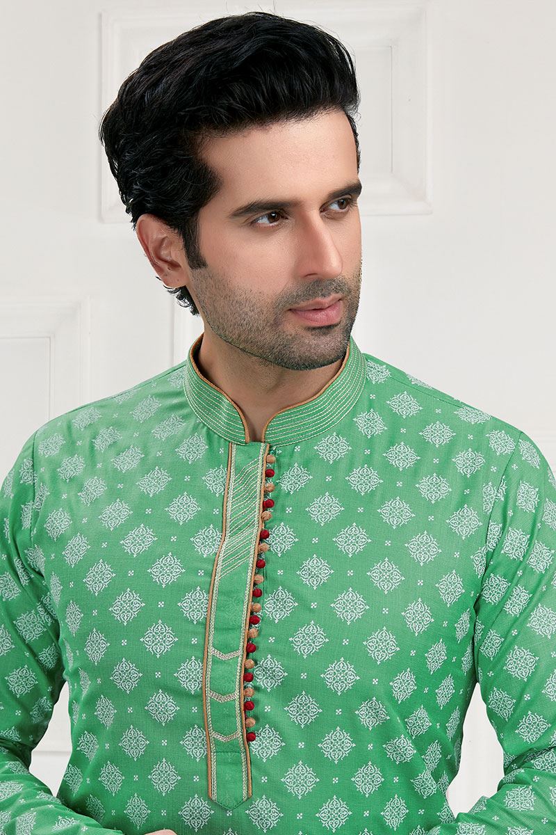 Attractive Green Colored Designer Kurta Payjama Set