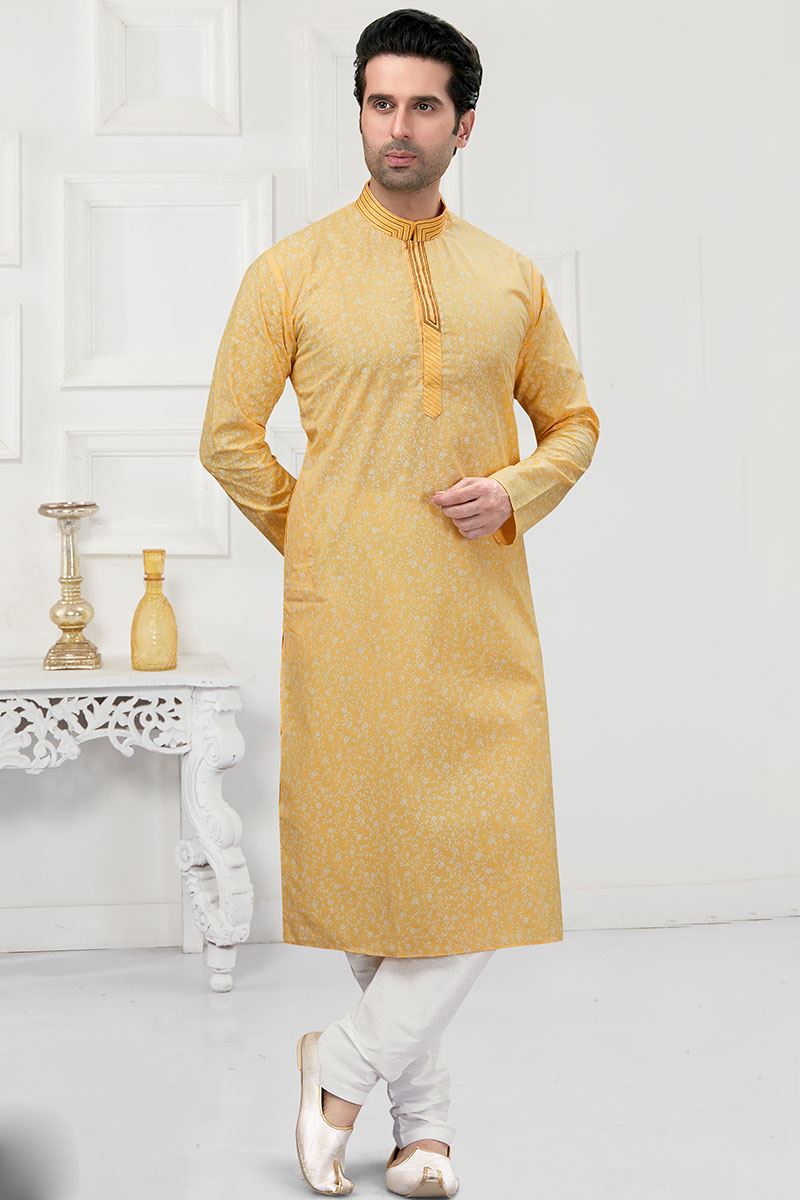 Dashing Yellow Colored Designer Kurta Payjama Set