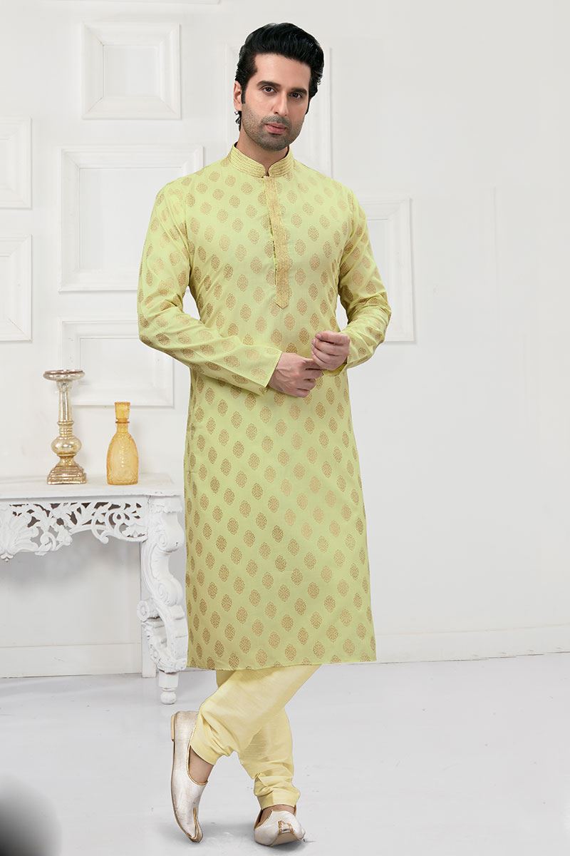 Artistic Pista Green Colored Designer Kurta Payjama Set