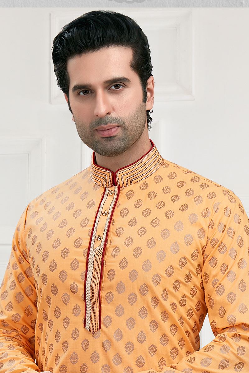 Aesthetic Peach Colored Designer Kurta Payjama Set