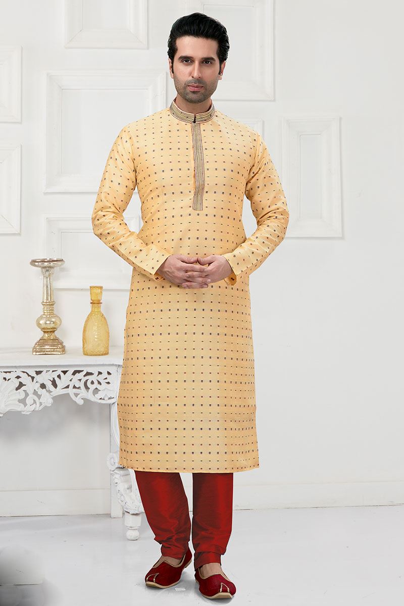 Exuberant Golden and Multi-Colored Designer Kurta Payjama Set