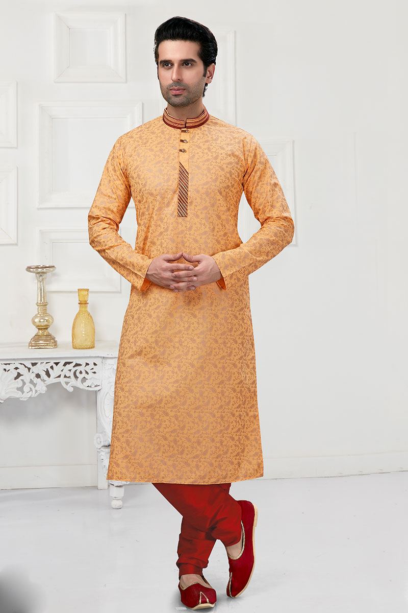 Classy Peach Colored Designer Kurta Payjama Set