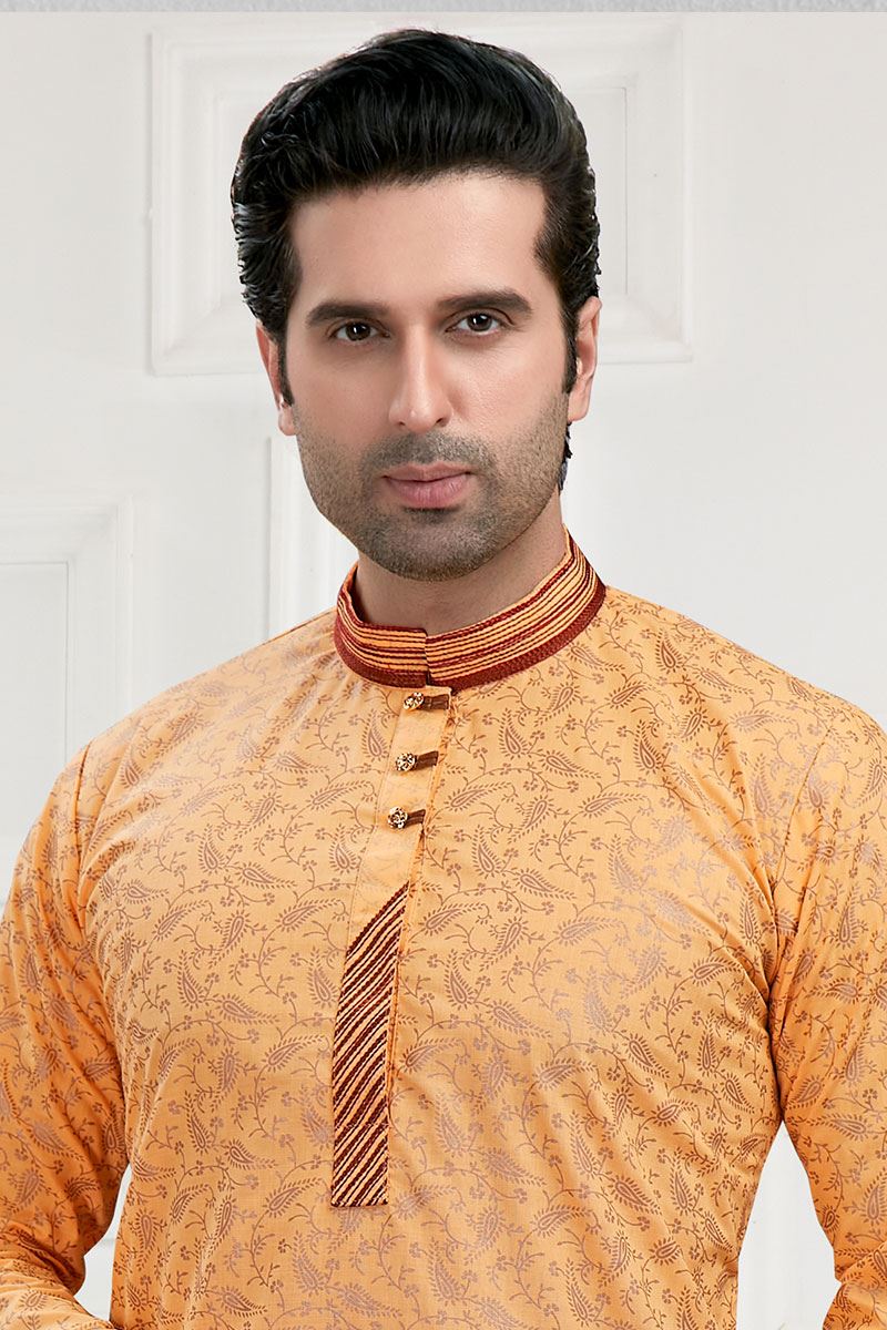 Classy Peach Colored Designer Kurta Payjama Set