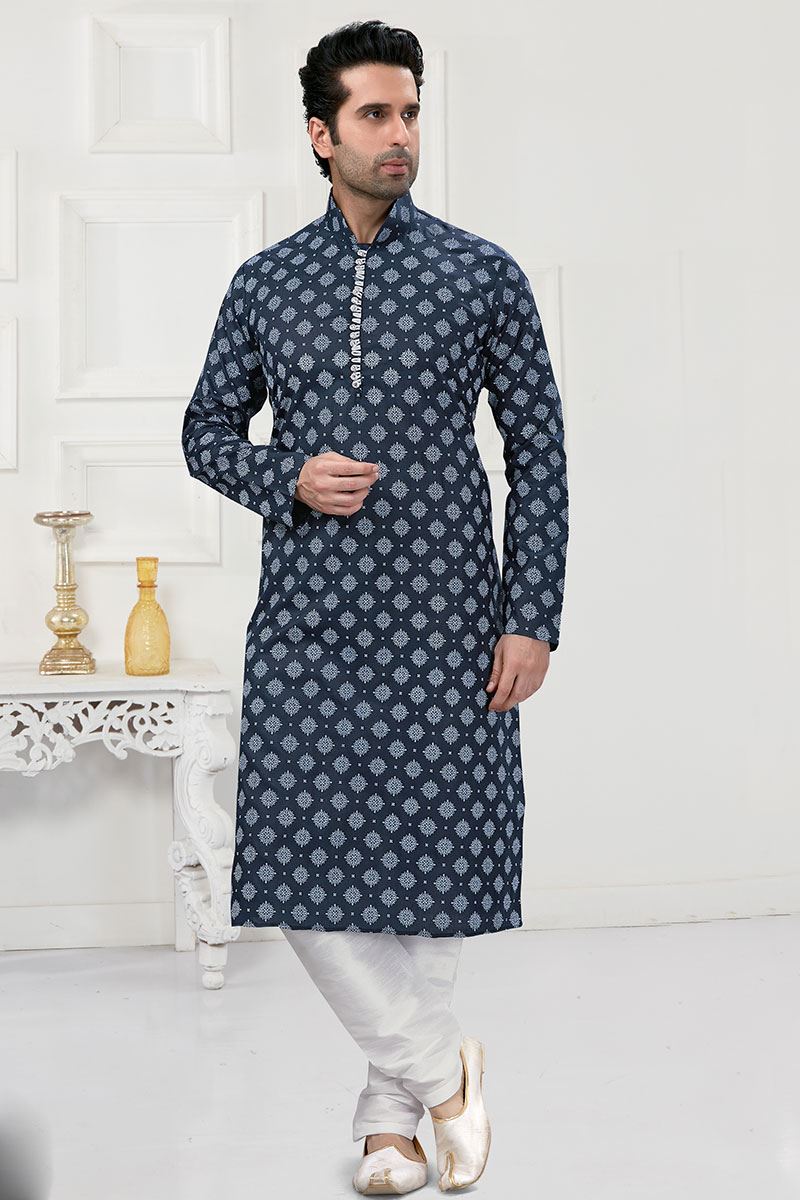 Majestic Navy Blue Colored Designer Kurta Payjama Set