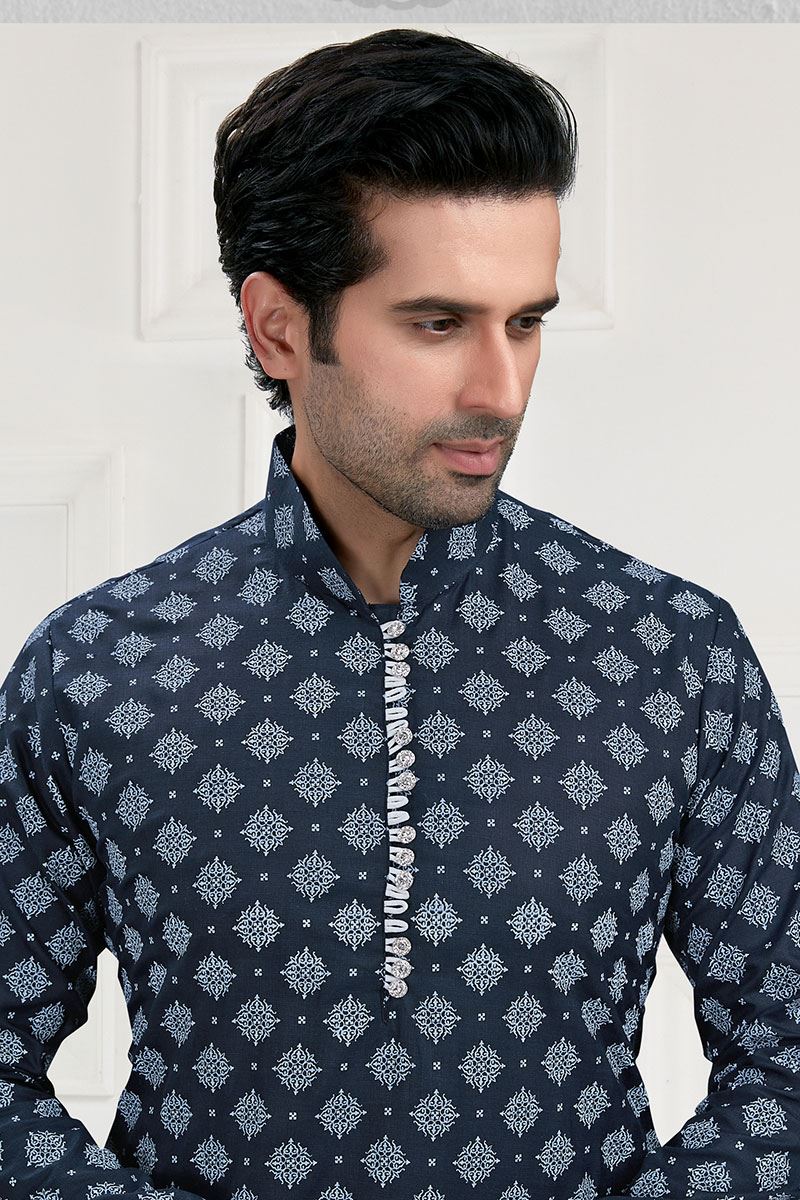 Majestic Navy Blue Colored Designer Kurta Payjama Set