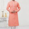 Fashionable Light Peach Colored Designer Kurta Payjama Set