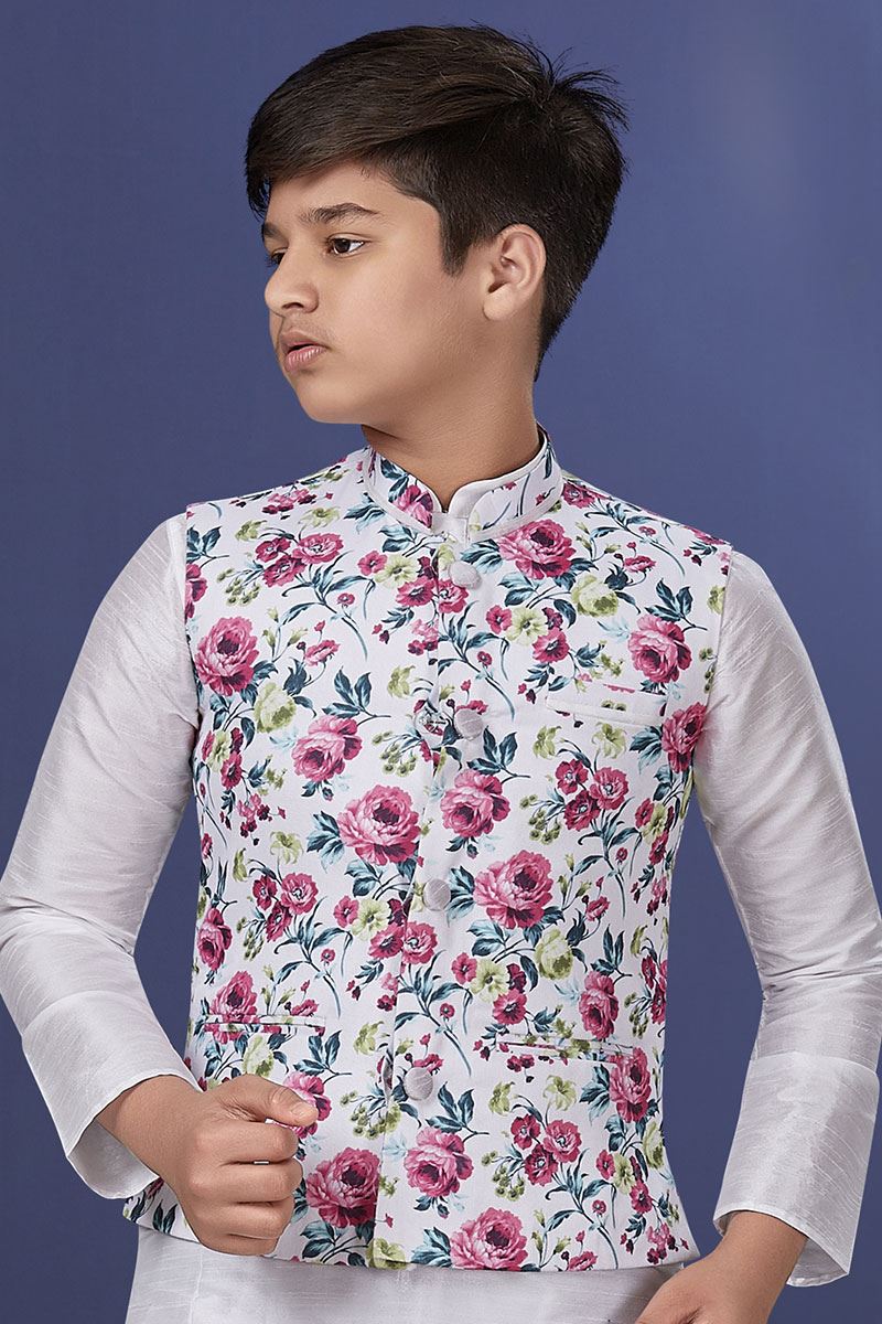 Appealing White Colored Designer Kurta, Pajama with Jacket