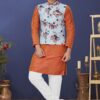 Exquisite Orange Colored Designer Kurta, Pajama with Jacket