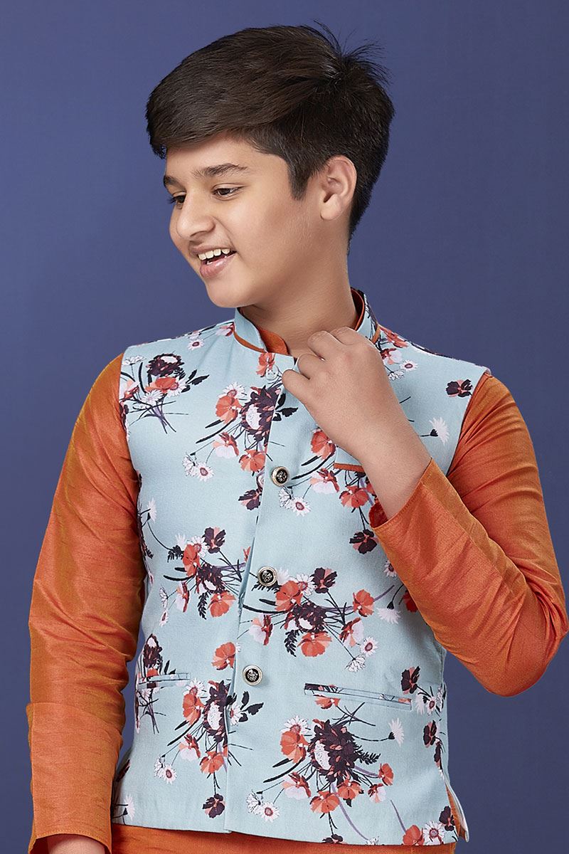 Exquisite Orange Colored Designer Kurta, Pajama with Jacket