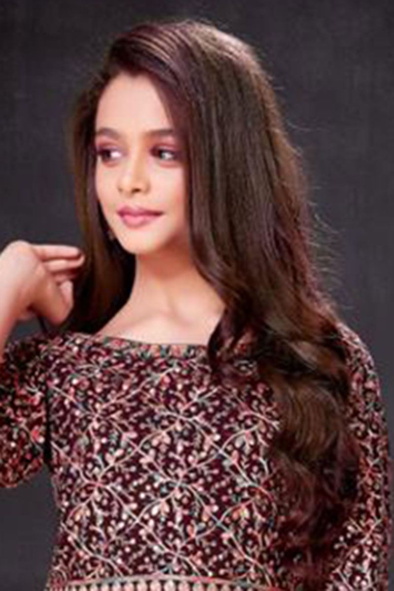 Attractive Wine Colored Designer Kids Gown