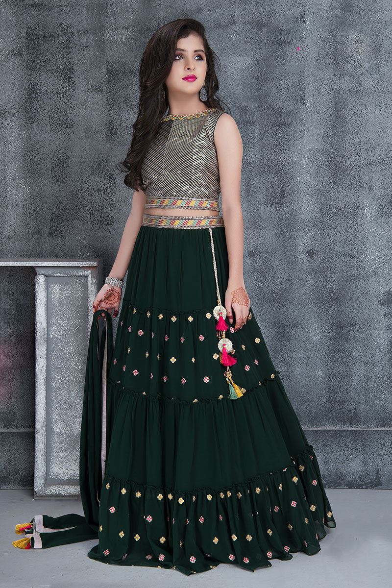 Marvelous Dark Green Colored Designer Kids Lehenga Choli