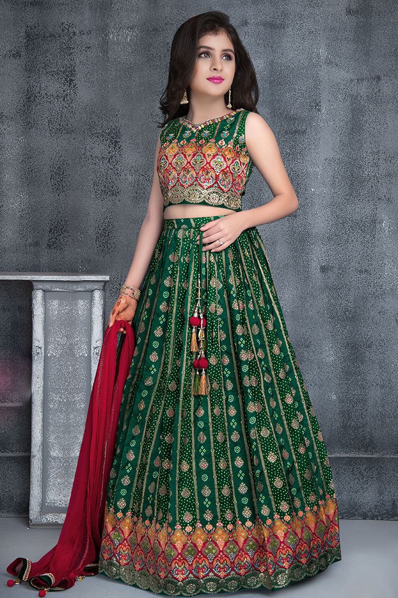 Charming Green Colored Designer Kids Lehenga Choli