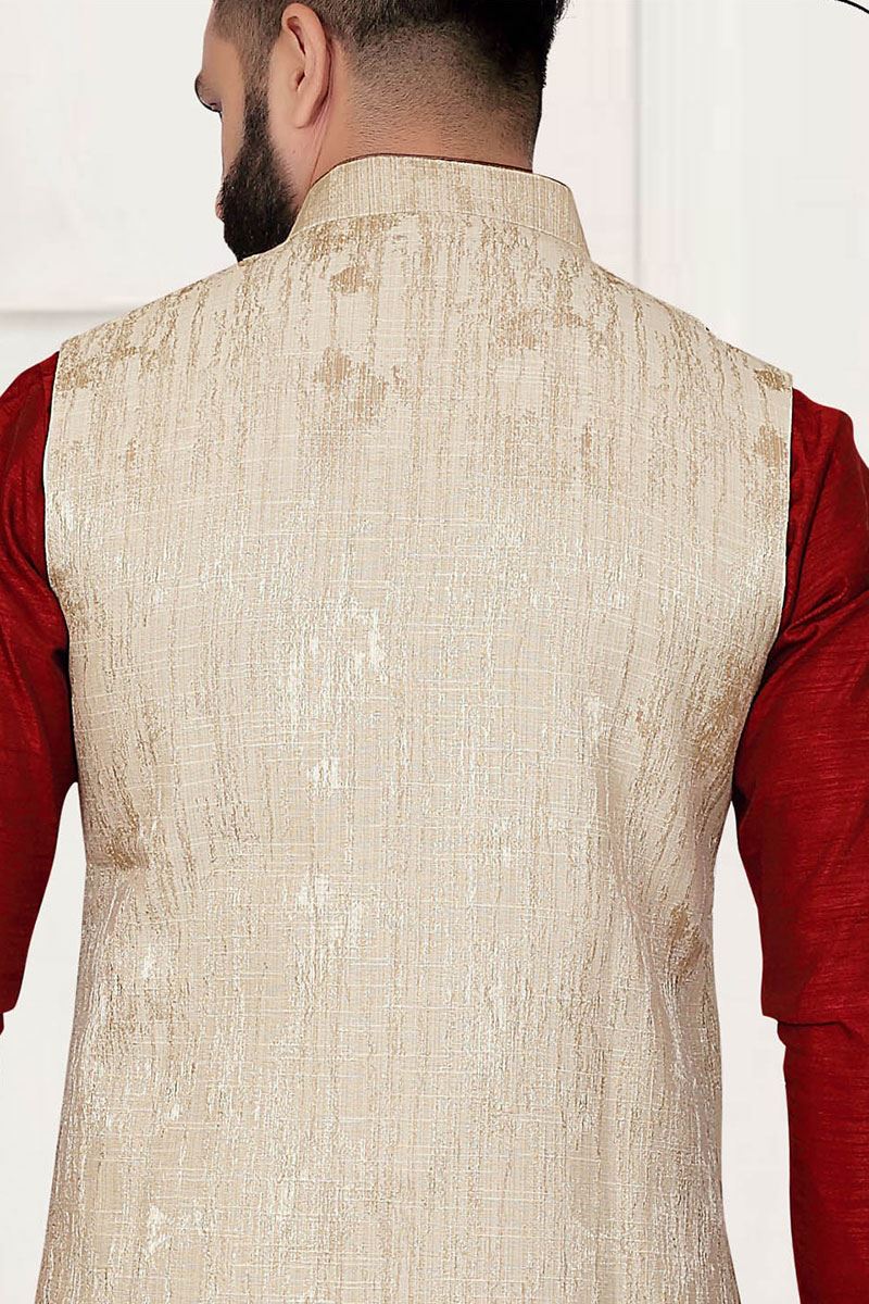 Captivating Maroon Colored Designer Kurta Pajama with Jacket