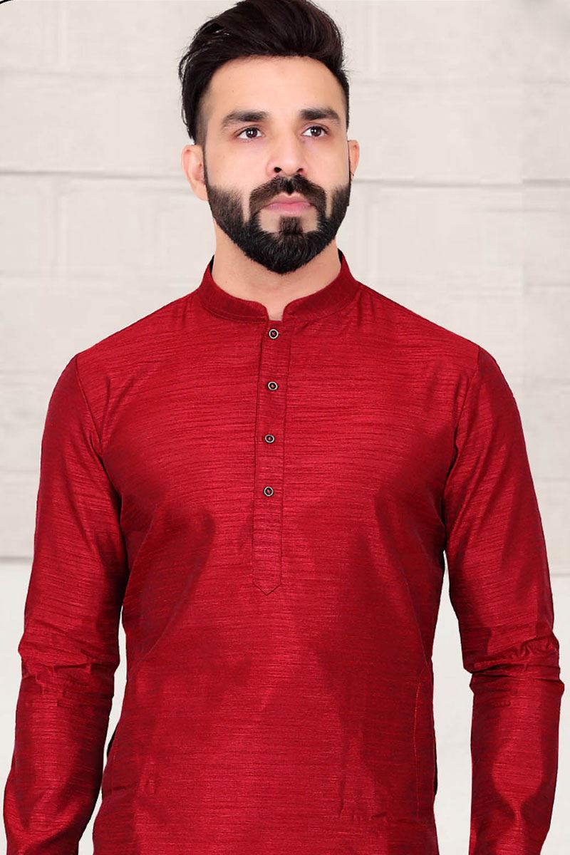 Captivating Maroon Colored Designer Kurta Pajama with Jacket