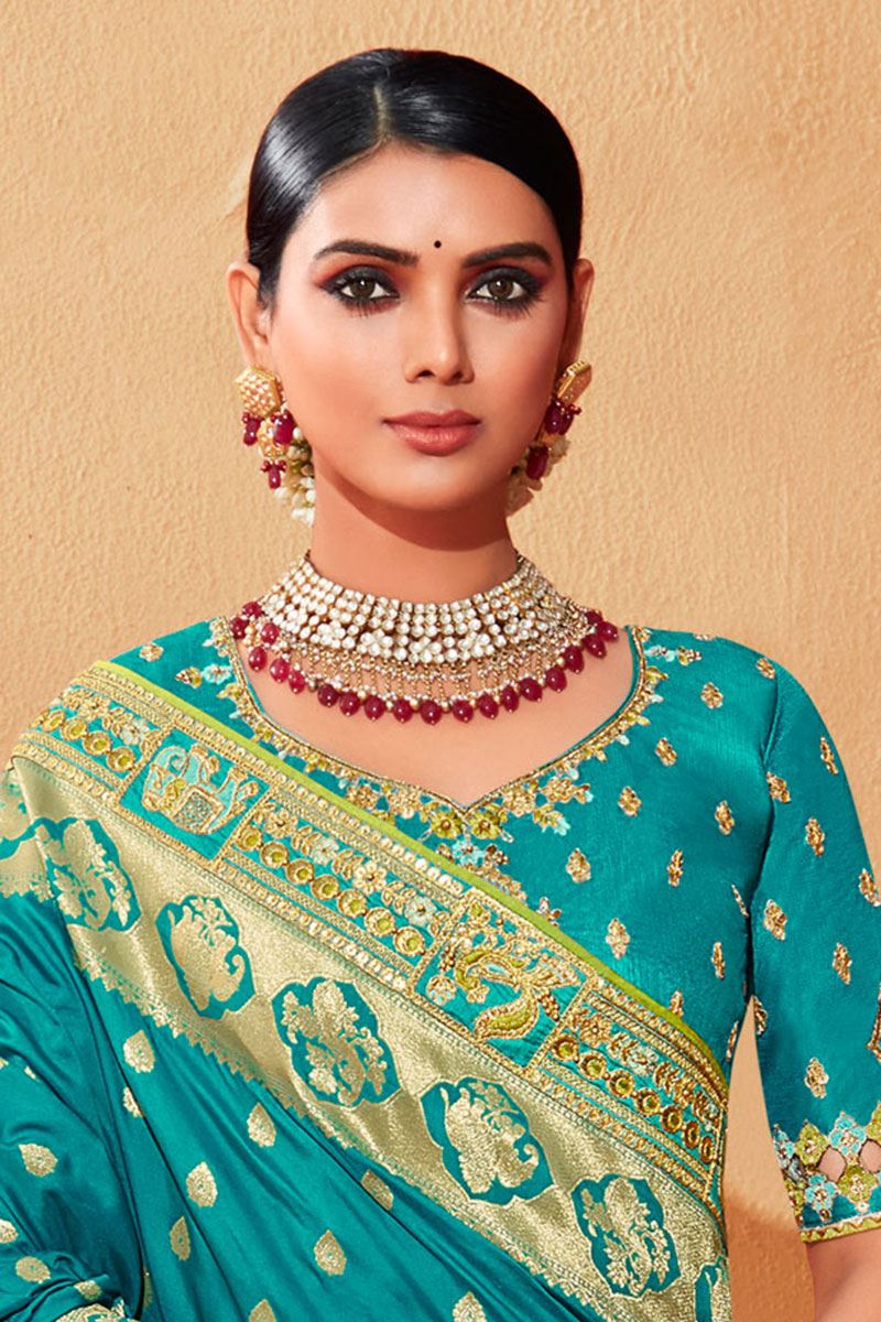 Stunning Rama and Parrot Green Colored Designer Saree