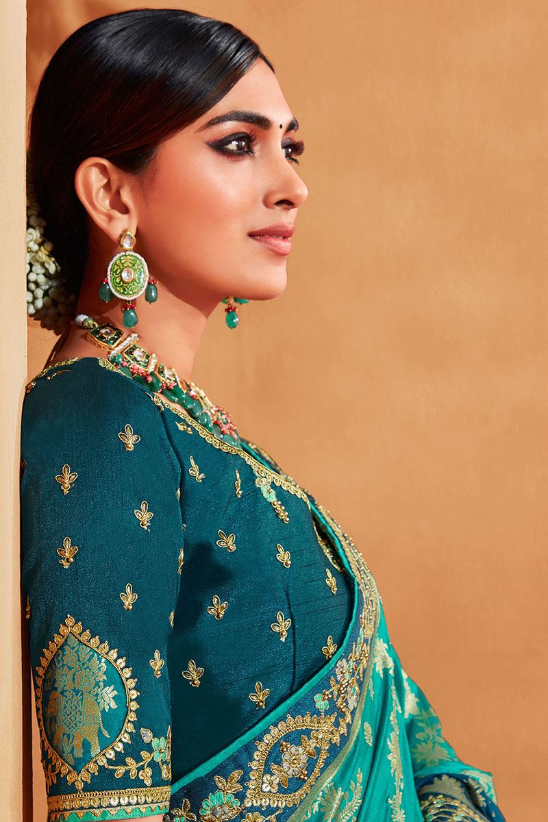 Glorious Rama and Grey Colored Designer Saree