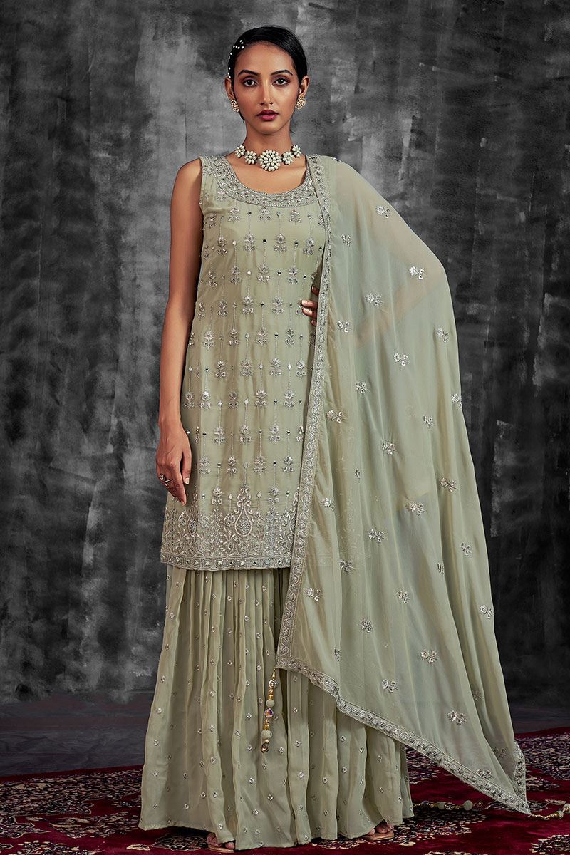 Awesome Pista Green Colored Designer Suit