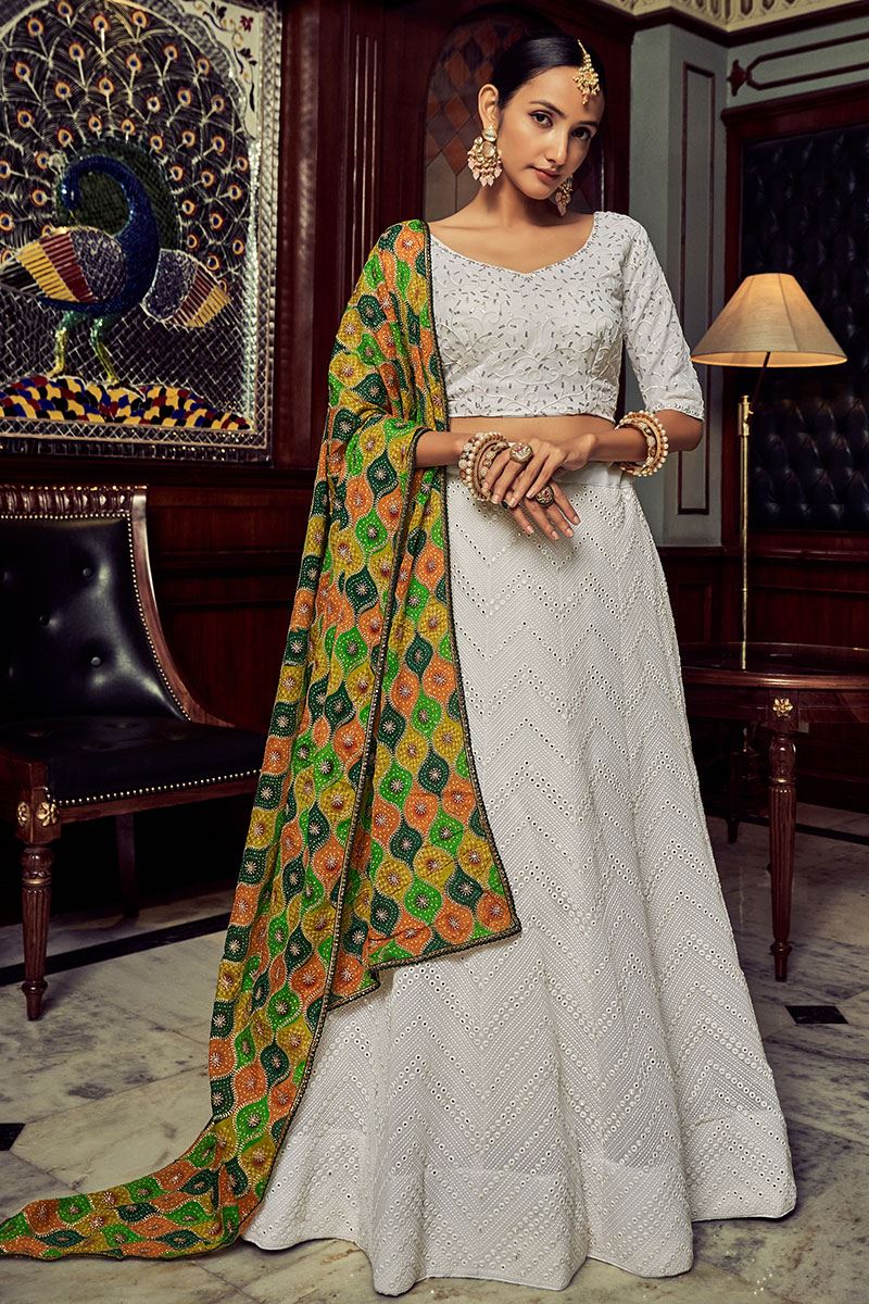 OutstandingWhite Colored Designer Lehenga Choli