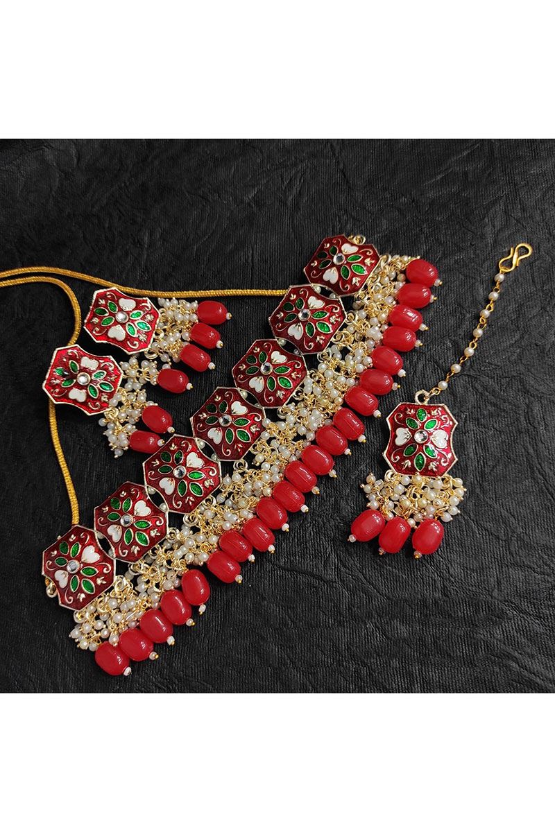 CharmingRed Colored Designer Meenakari Choker Set