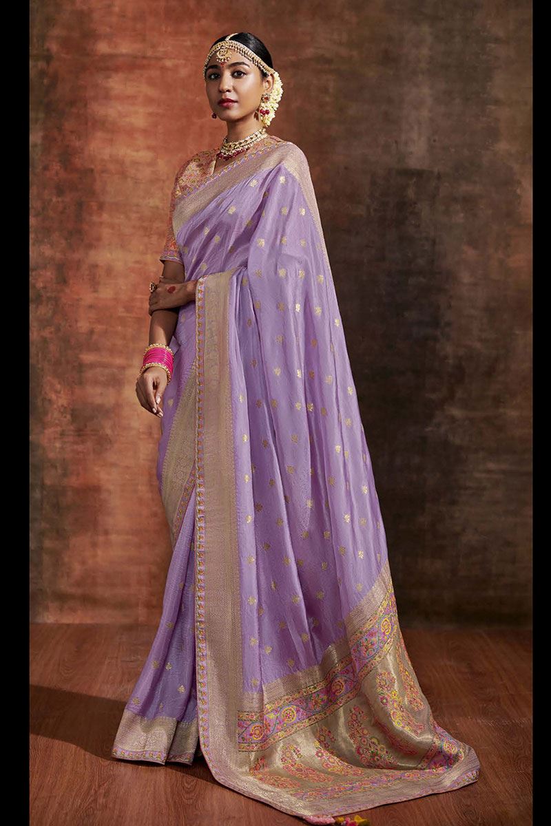 Marvelous Lavender and Peach Colored Designer Saree