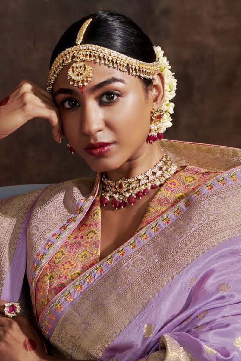 Marvelous Lavender and Peach Colored Designer Saree