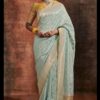 Exuberant Sky Blue and Yellow Colored Designer Saree