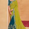 Delightful Parrot Green and Blue Colored Designer Saree