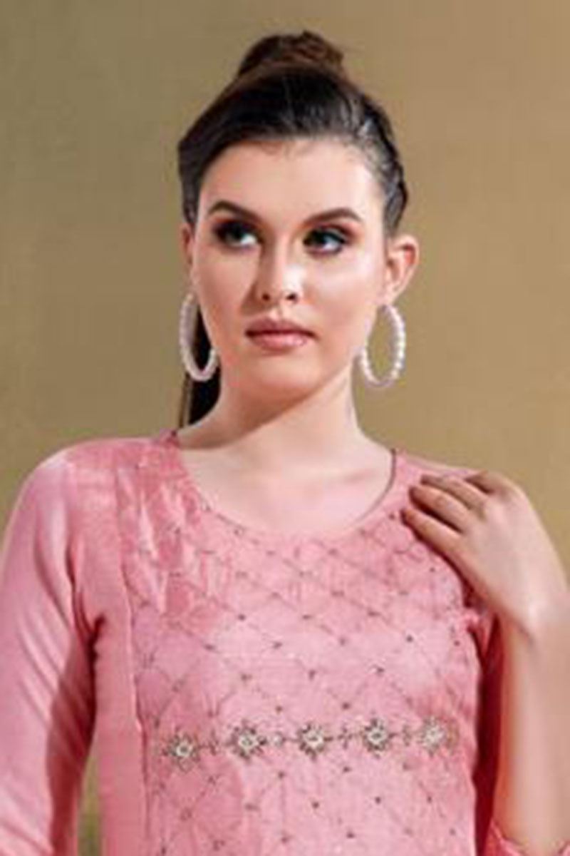 Aesthetic Peach Colored Designer Kurti