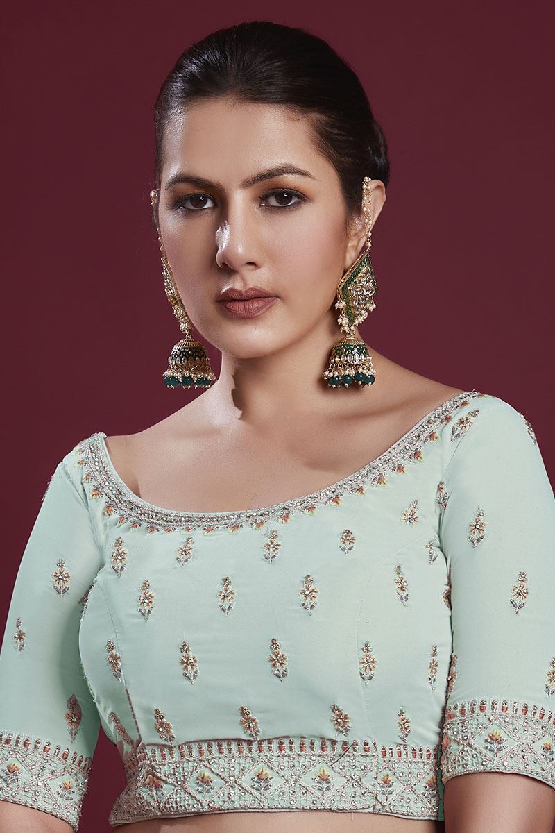 Magnificent Turquoise Colored Designer Lehenga Choli