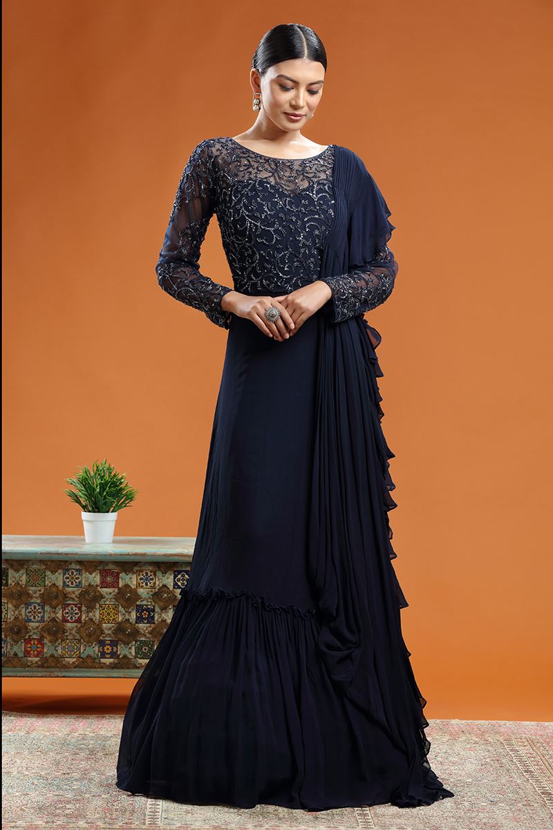 Classy Navy Blue Colored Designer Gown
