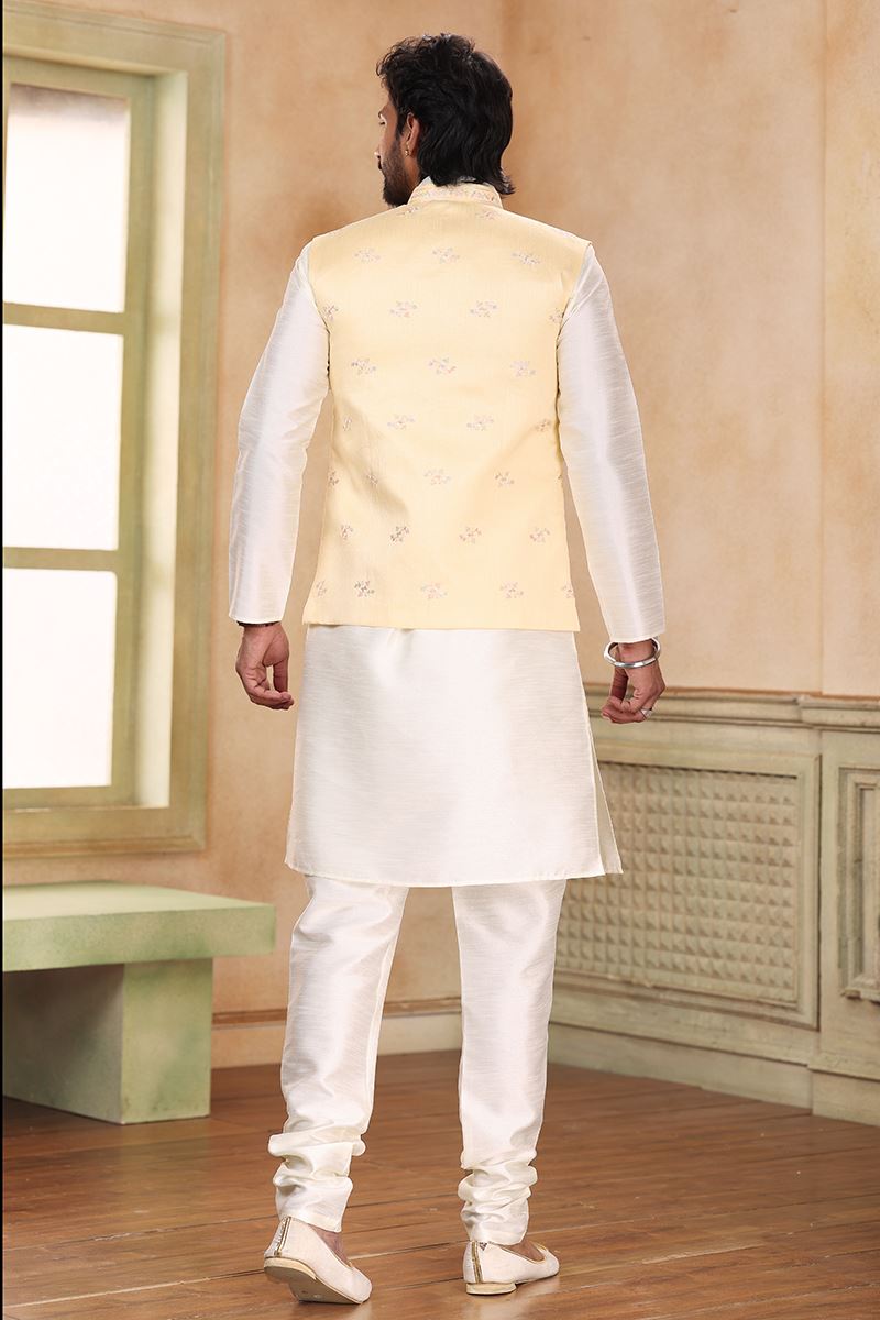 Attractive Cream Colored Designer Kurta Payjama with Jacket