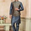 Artistic Dark Grey Colored Designer Kurta Payjama with Jacket