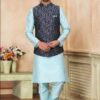 Enticing Sky Blue Colored Designer Kurta Payjama with Jacket