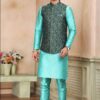 Aesthetic Blue Colored Designer Kurta Payjama with Jacket