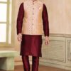 Exquisite Maroon Colored Designer Kurta Payjama with Jacket