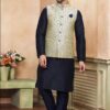 Exuberant Navy Blue Colored Designer Kurta Payjama with Jacket